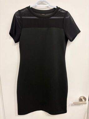 Michael Kors Black Short-Sleeve Sheath Dress with Mesh Yoke